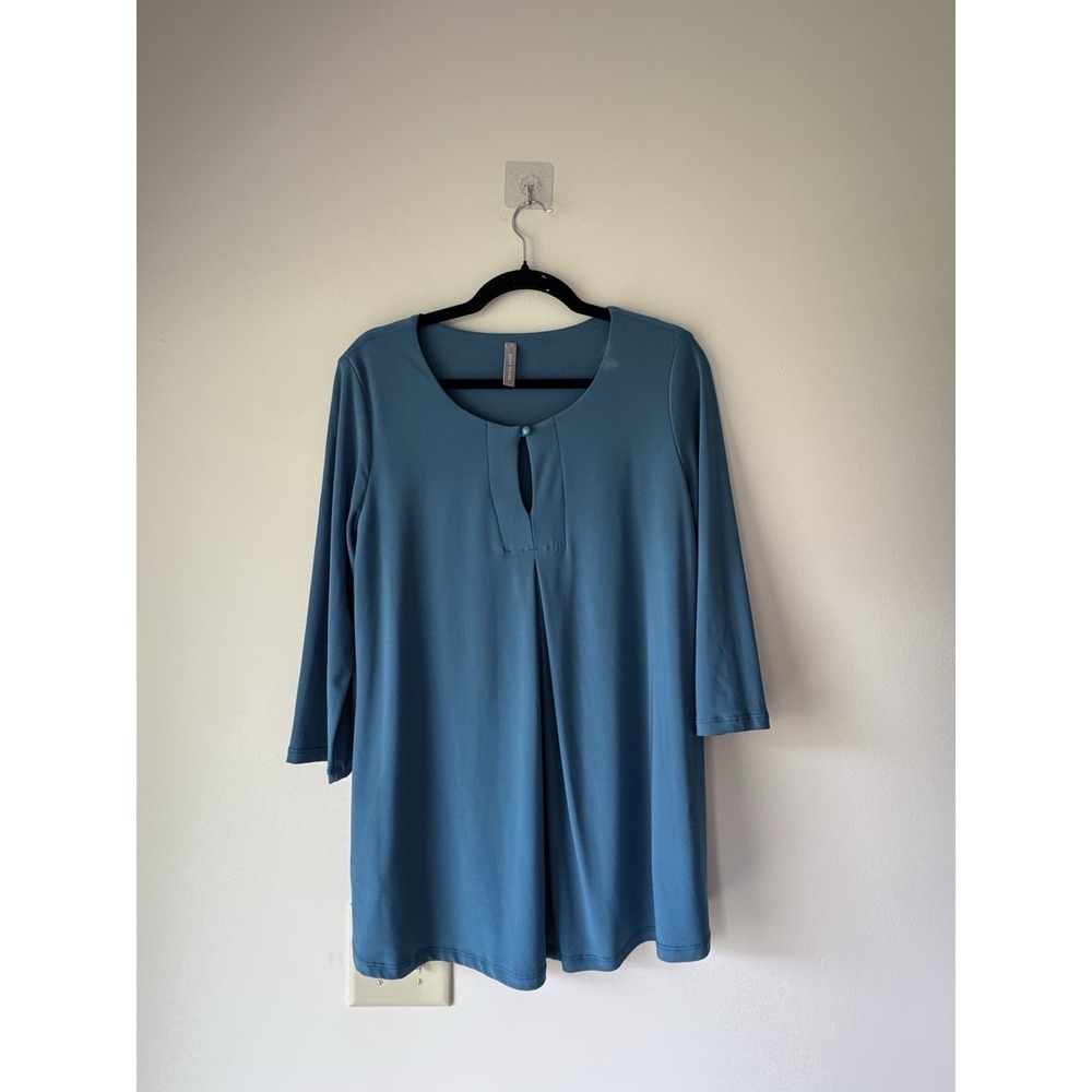 Last Tango Teal Blue Keyhole Box Pleat Tunic Blouse M USA